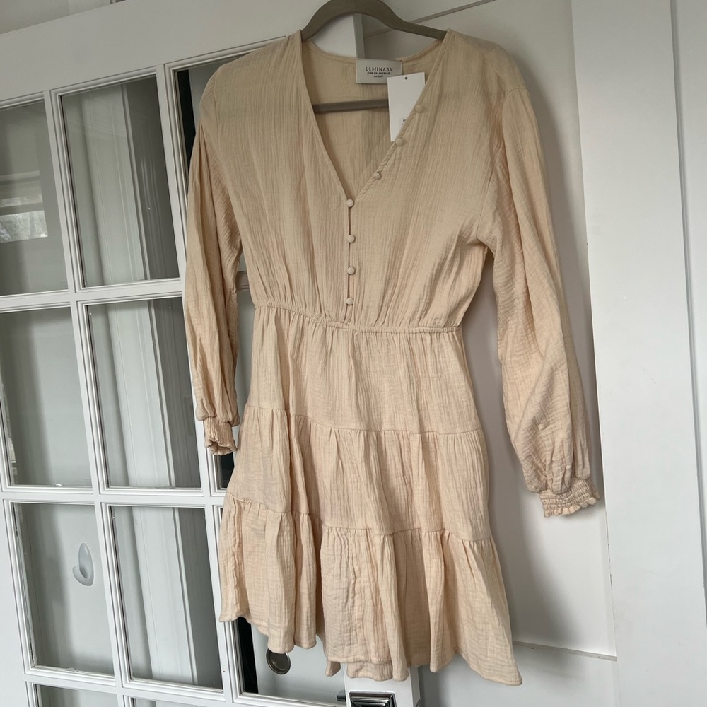 Long sleeve gauzy mini dress